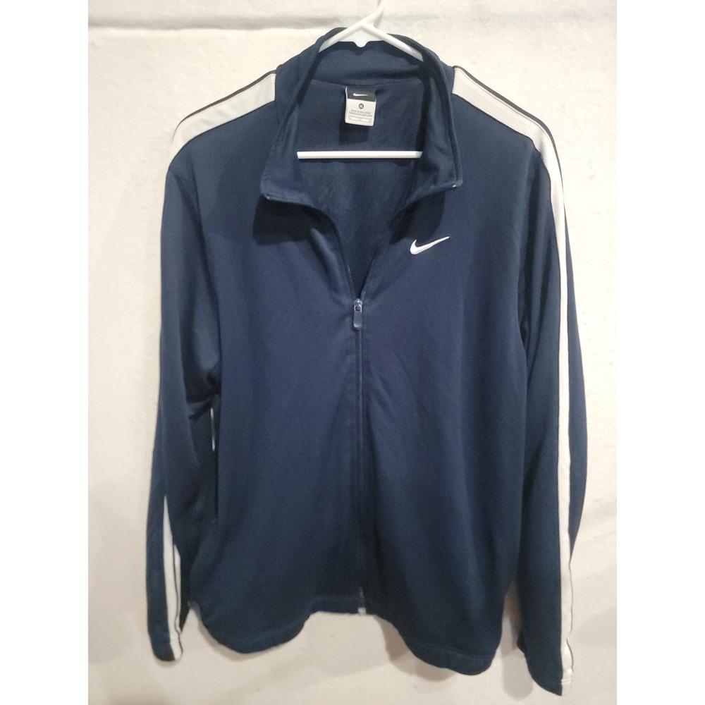 Nike Mens XL Track Jacket Navy Blue Full Zip Striped Mock Neck Training 392474